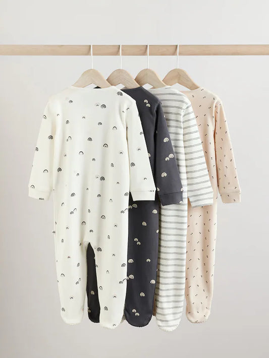 |BabyBoy| Conjunto De 4 Macacões Para Bebês Com Zíper Branco/Preto Com Zíper Bidirecional (0 meses a 2 anos) (0 meses a 2 anos)
