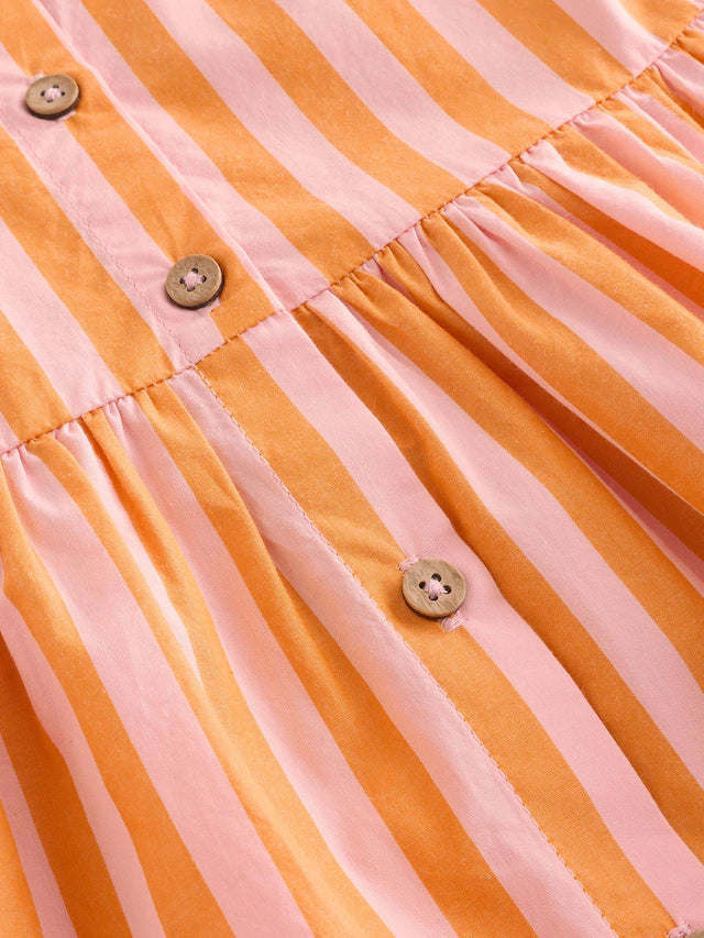 |Girl| Vestido Sem Mangas Listrado Rosa/Amarelo 100% Algodão Gola (3 meses-10 anos)