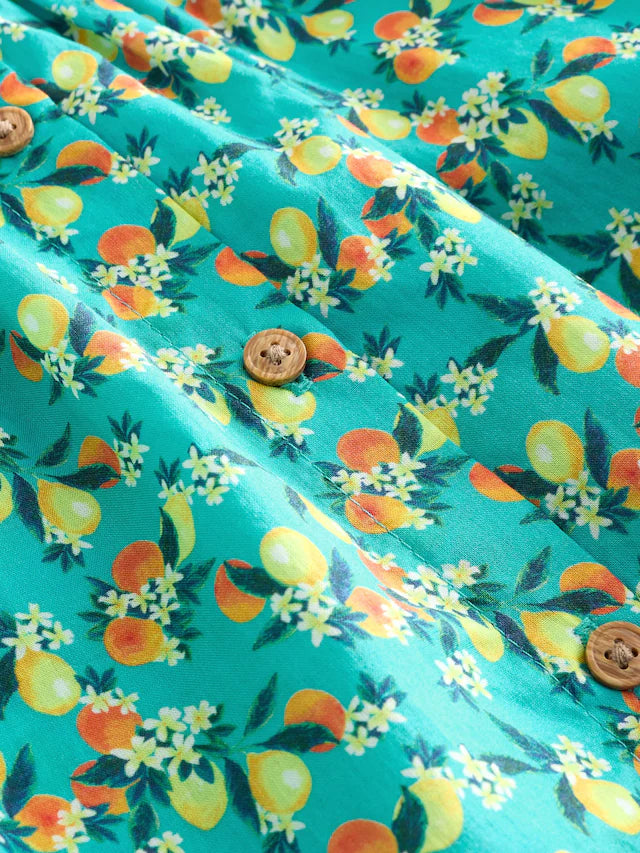 |Girl| Vestido Sem Mangas Estampado Azul-Petróleo 100% Algodão Com Gola (3 meses a 10 anos)