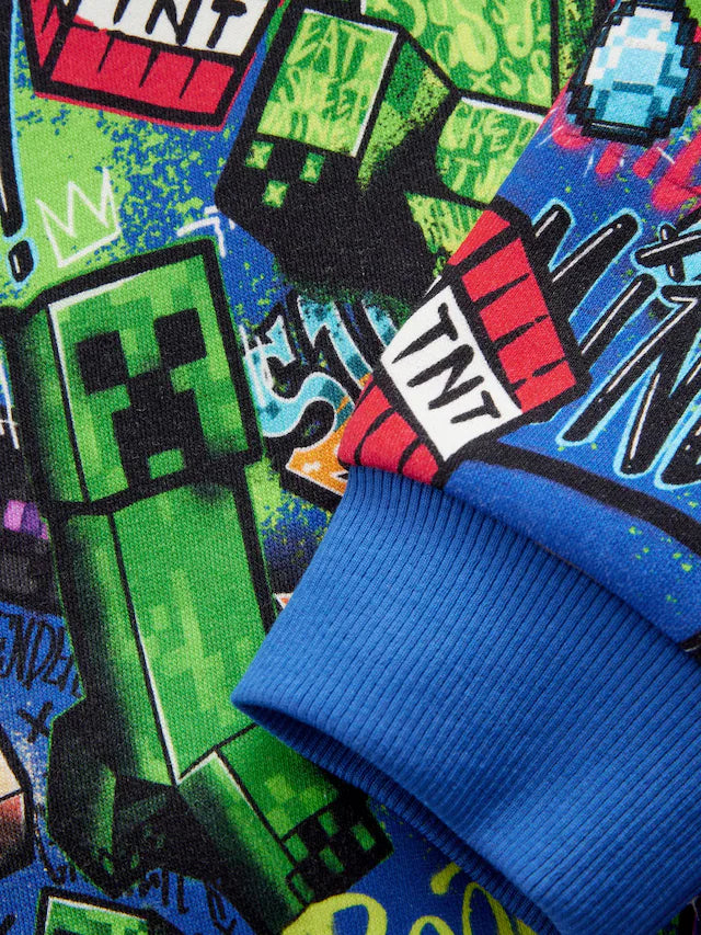 |BigBoy| Moletom Com Capuz Minecraft Graffiti Azul Cobalto (3-16 anos)