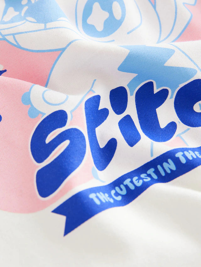 |BigGirl| Camiseta Cósmica Branca Lilo e Stitch (3-16 anos)