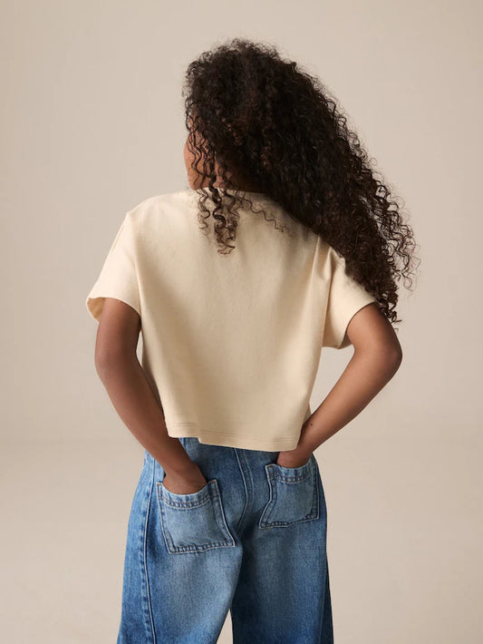 |BigGirl| T-Shirt com Laços Quadrados 100% Algodão Cru (3-16 anos)