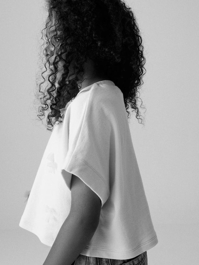 |BigGirl| T-Shirt com Laços Quadrados 100% Algodão Cru (3-16 anos)