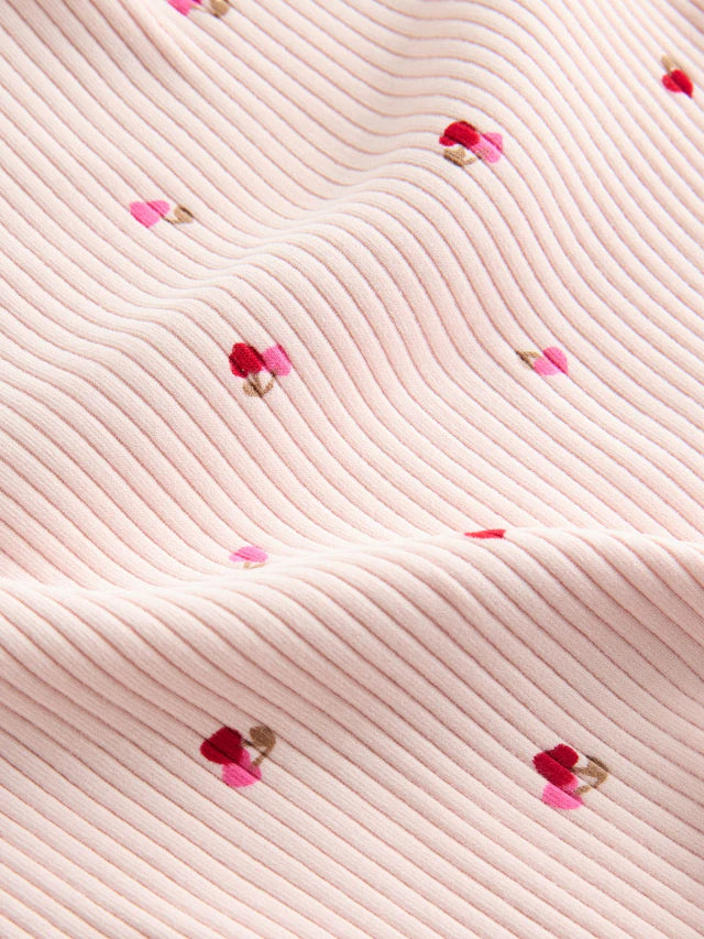 |Girl| Camiseta De Manga Comprida Canelada Com Corações De Cereja Rosa (3 meses a 7 anos)