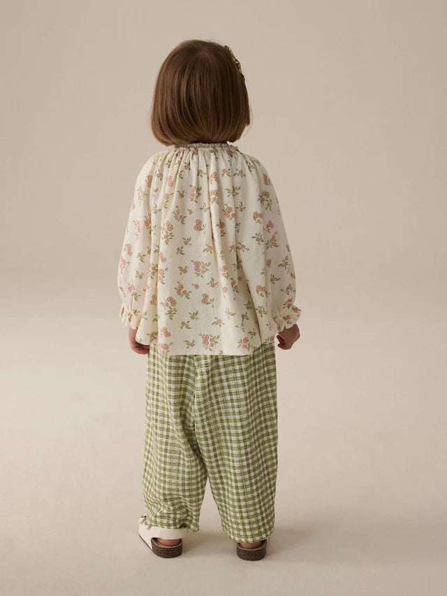 |Girl| Calças Largas Xadrez Verde (3 meses a 7 anos)