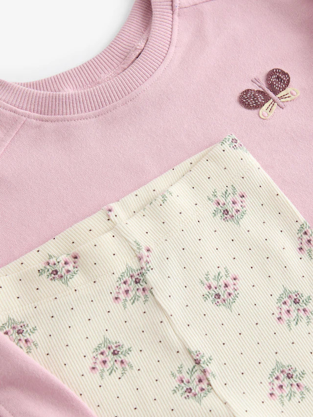 |Girl| Conjunto De Blusa e Leggings De Manga Comprida Floral Rosa Claro (3 meses a 7 anos)