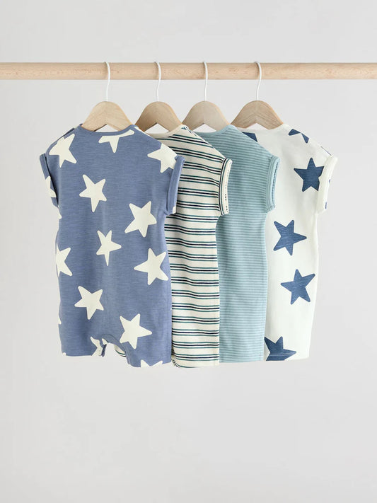 |BabyBoy| Conjunto Com 4 Macacões De Bebê Azul Turquesa 100% Algodão