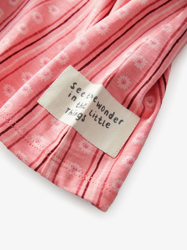 |Girl| Vestido Rosa De Manga Curta 100% Algodão Jersey (3 meses a 7 anos)