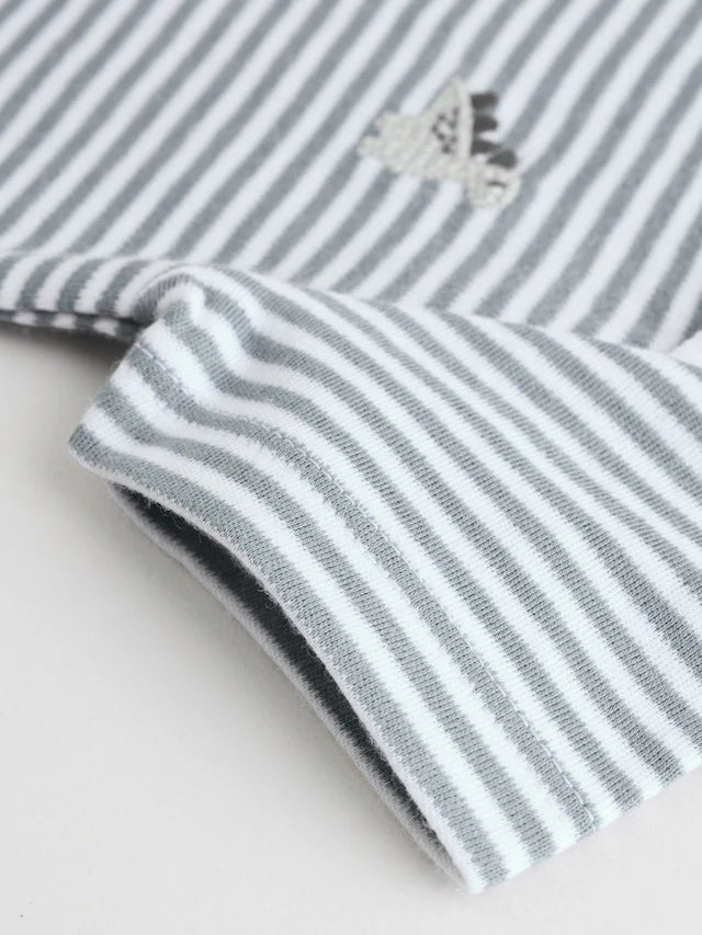 |BabyBoy| Conjunto Com 5 Macacões Infantis De Manga Curta Com Dinossauro Cinza