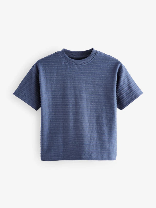 |Boy| Camisetas Texturizadas De Manga Curta Azul/Cinza 100% Algodão, Pacote Com 3 (3 meses a 7 anos)