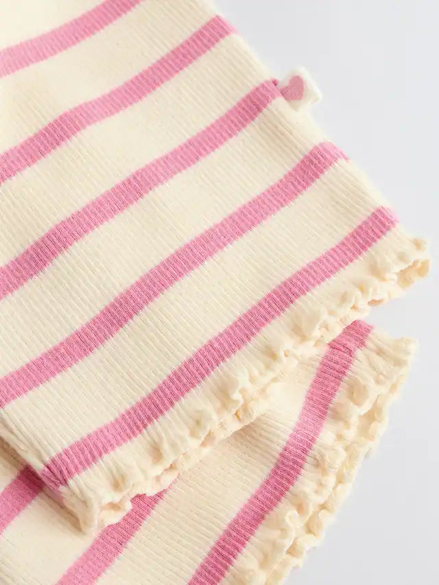 |BabyGirl| Conjunto de 6 blusas e leggings de manga comprida rosa/branca para bebê