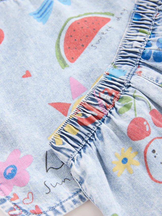 |Girl| Conjunto De Blusa e Shorts Jeans 100% Algodão (3 meses a 7 anos)