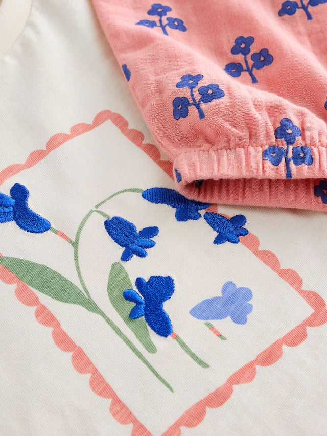 |Girl| Conjunto De Camiseta e Calça 100% Algodão Com Estampa Floral Rosa (3 meses a 7 anos)