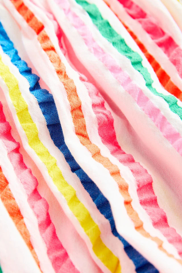 |Girl| Vestido De Algodão 100% Com Listras Arco-Iris e Botões (3 meses a 10 anos)