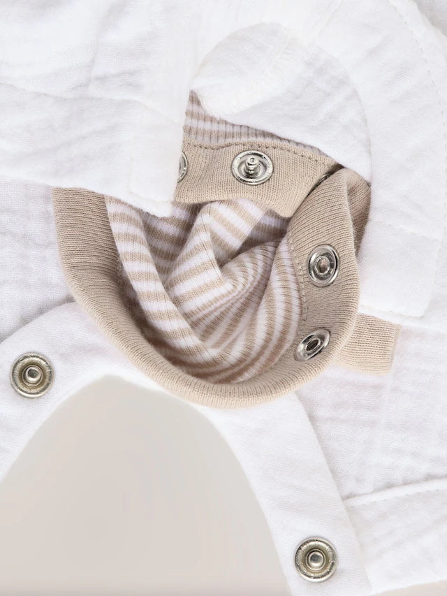 |BabyBoy| Conjunto De Macacão e Macacão Listrado Branco/Neutro Para Bebê (0 meses a 2 anos)