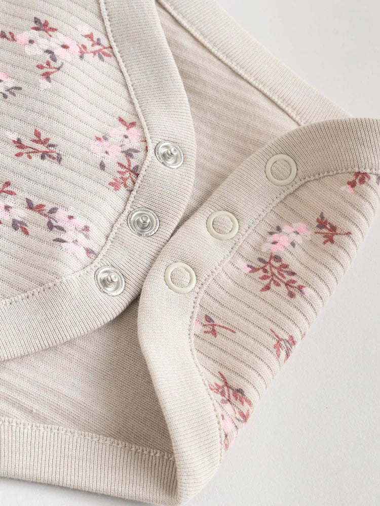 |BabyGirl| Pacote Com 5 Macacões De Manga Comprida Para Bebês, Estampados Com Estampa floral, marrom caramelo