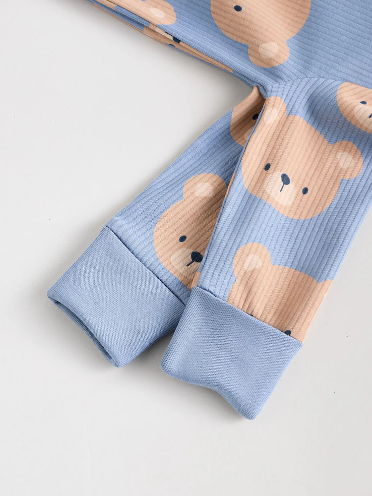 |BabyBoy| Macacão De Algodão Sem Pés Para Bebês, Marrom/Azul Marinho, Com Zíper Bidirecional, pacote com 3 (0 meses a 3 anos)