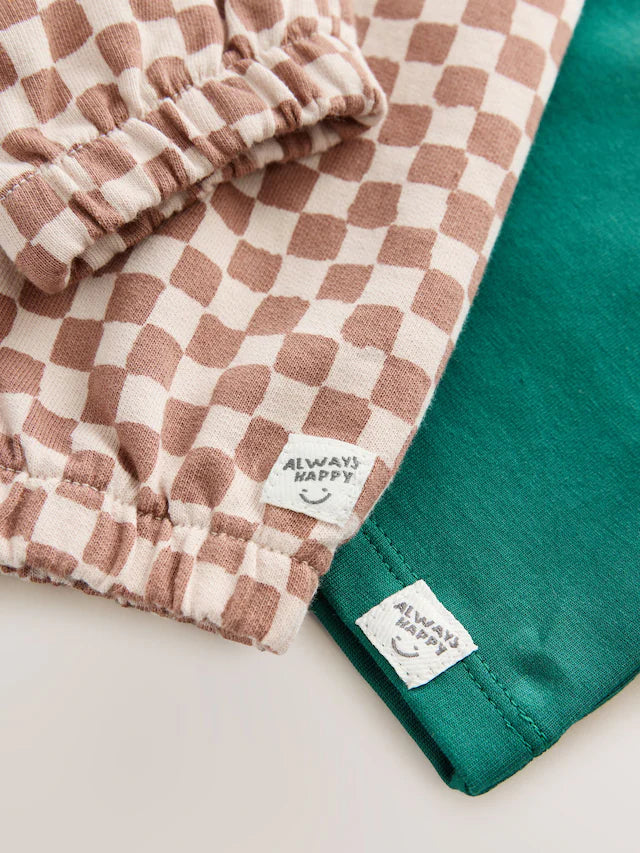 |BabyBoy| Conjunto De Blusa e Calça Xadrez Verde/Laranja Para Bebê (0 meses a 2 anos)