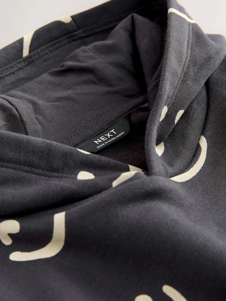 |Boy| Moletom Com Capuz Estampado De Manga Comprida Preto/Branco (3 meses a 7 anos)