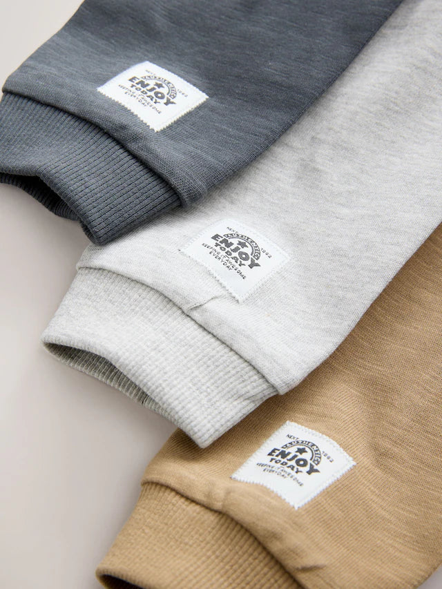 |Boy| Camisetas Texturizadas Cinza De Manga Comprida, Pacote Com 3 (3 meses a 7 anos)