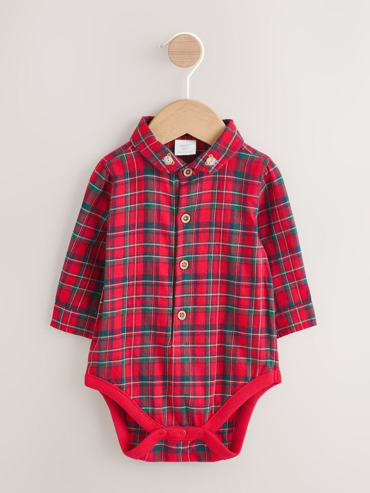 |BabyBoy| Conjunto De 3 Peças De Camisas, Calças e Suspensórios Xadrez Vermelho Para Bebê (0 meses a 2 anos)