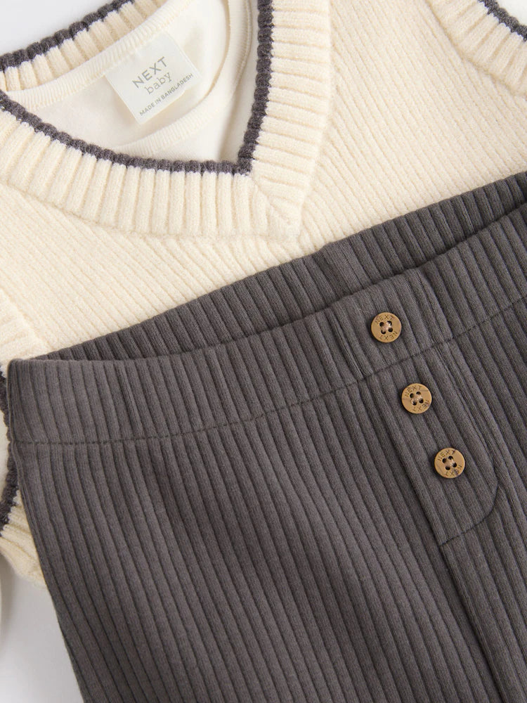 |BabyBoy| Conjunto De Colete, Blusa e Leggings De Malha Preto/Branco Para Bebê (0 meses a 2 anos)