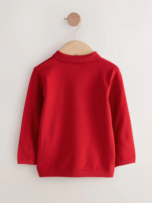 |Boy| Camisa Polo De Malha Trançada Vermelha (3 meses a 7 anos)