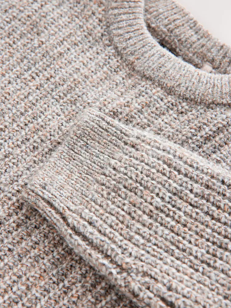 |Boy| Blusa De Gola Redonda Em Tricô Neutro (3 meses a 7 anos)