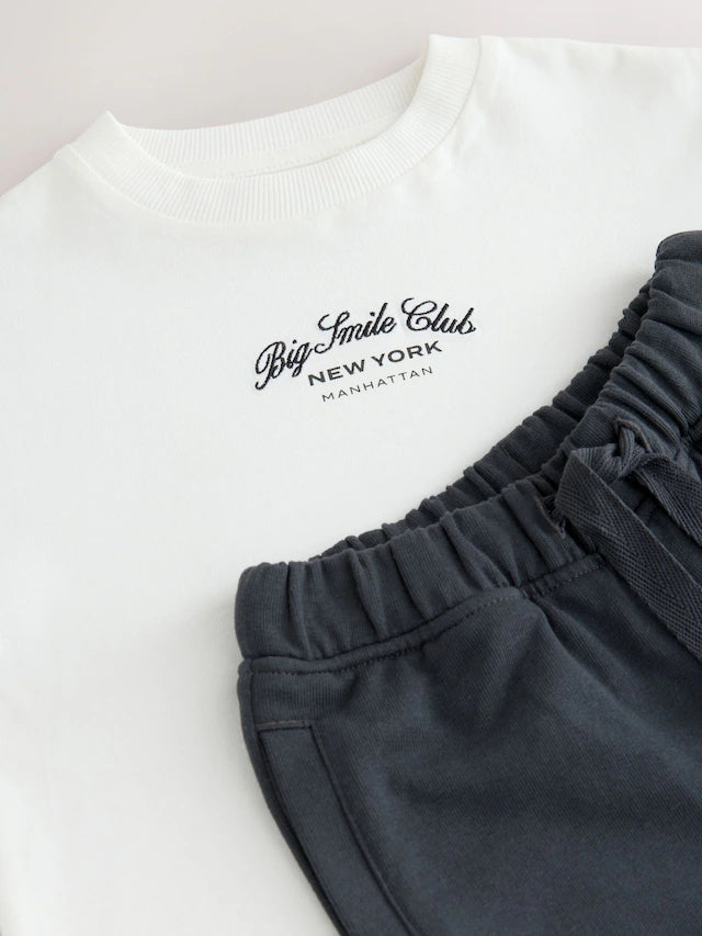 |Girl| Conjunto De Camiseta De Manga Curta Branca/Preta e Calça Jogger Utilitária (3 meses a 7 anos)