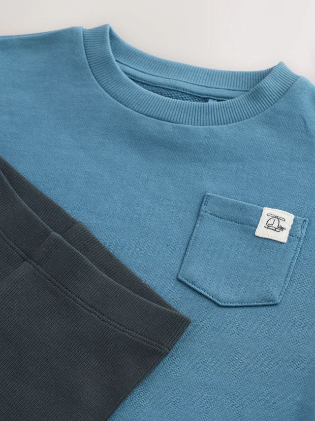 |Boy| Conjunto De Blusa e Leggings Azuis De Manga Comprida (3 meses a 7 anos)