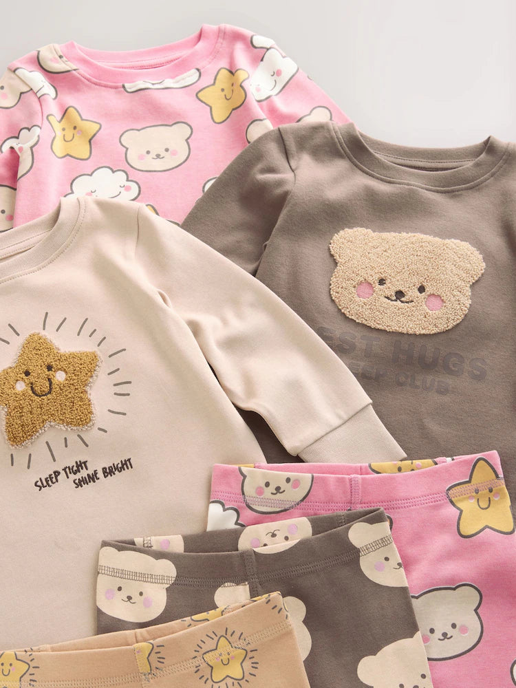 |Girl| Pacote Com 3 Pijamas Brown Bear/Star Snuggle (9 meses a 9 anos)