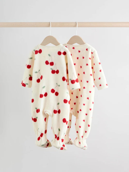 |BabyGirl| Pacote Com 2 Macacões De Dormir Para Bebês Com Zíper Bidirecional Em Microfibra vermelha