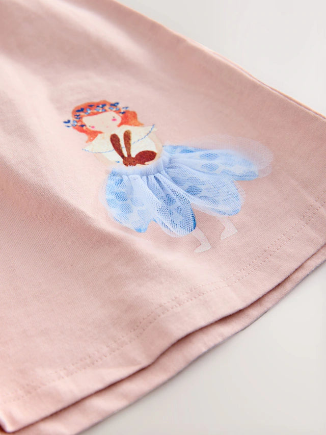 |Girl| Vestido De Verão Em Jersey De Manga Curta Rosa Fada (3 meses a 7 anos)