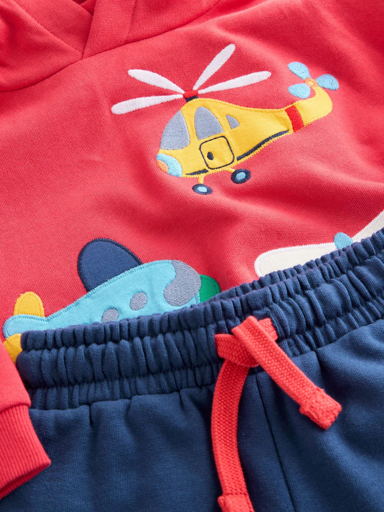 |Girl| Conjunto De Moletom Com Capuz e Calça De Moletom Com Apliques Vermelho/Azul-Marinho (3 meses a 7 anos)