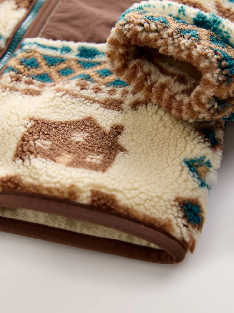 |Boy| Fleece Com Zíper Estampado Cru/Marrom (3 meses a 7 anos)