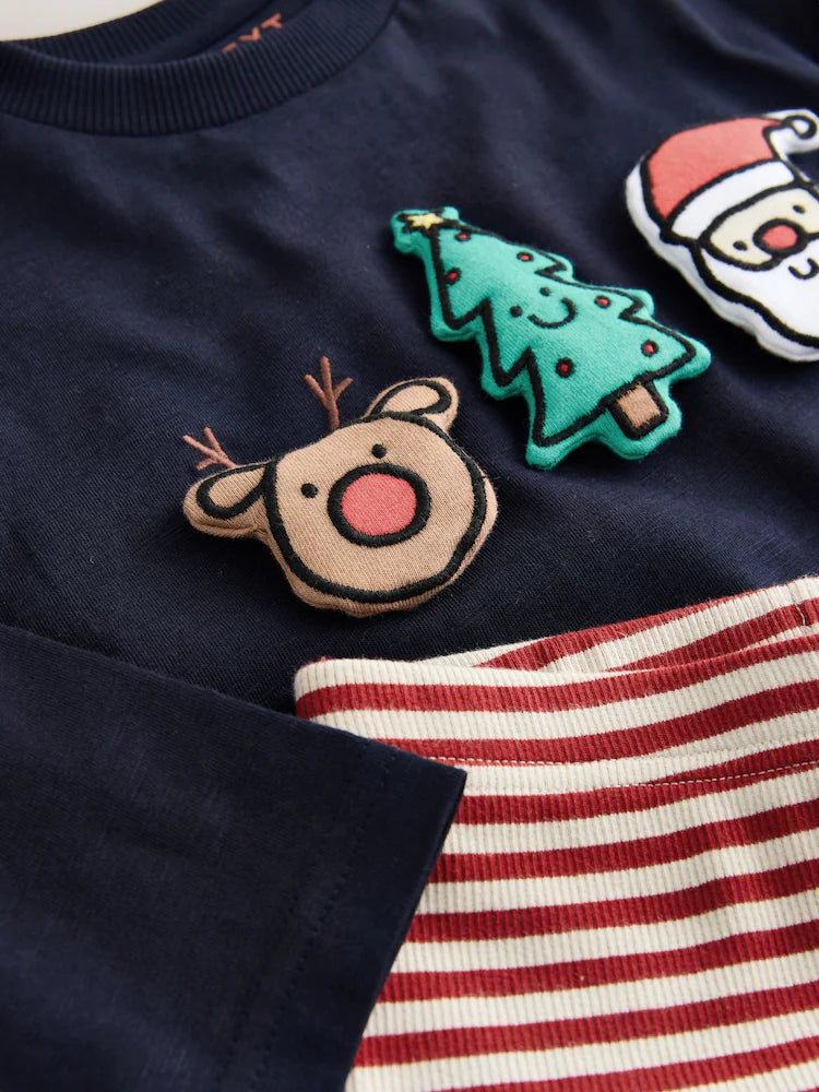 |Boy| Conjunto De Blusa e Leggings De Manga Comprida Com Enchimento De Natal Azul Marinho (3 meses a 7 anos)