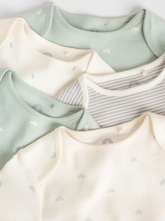 |BabyBoy| Conjunto de 5 bodies de manga comprida verde sálvia para bebês