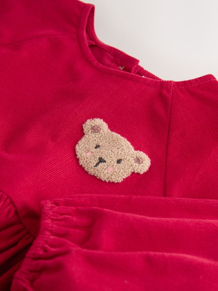 |Girl| Vestido De Veludo Vermelho Com Estampa De Personagem (3 meses a 8 anos)