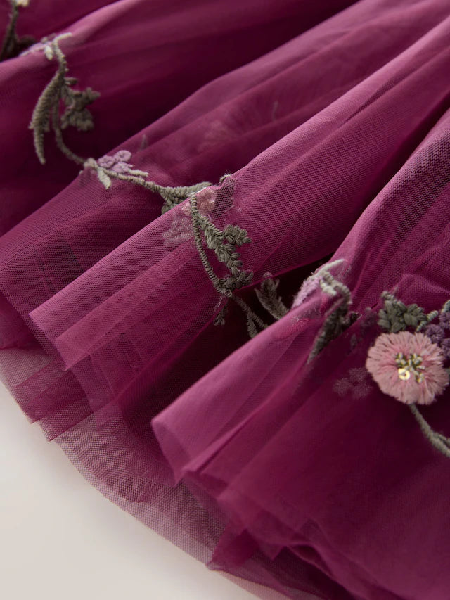 |Girl| Vestido De Festa Em Malha Bordada Vermelho Berry (3 meses a 10 anos)