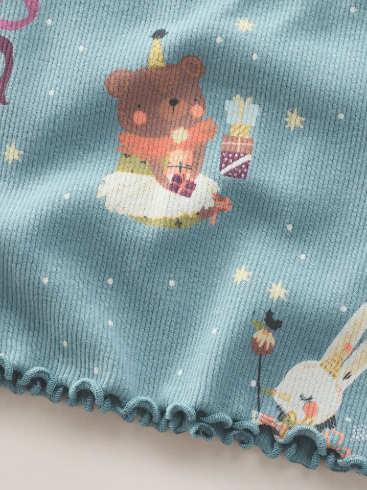 |Girl| Camiseta De Manga Comprida Canelada Azul-Petróleo Com Fada (3 meses a 7 anos)