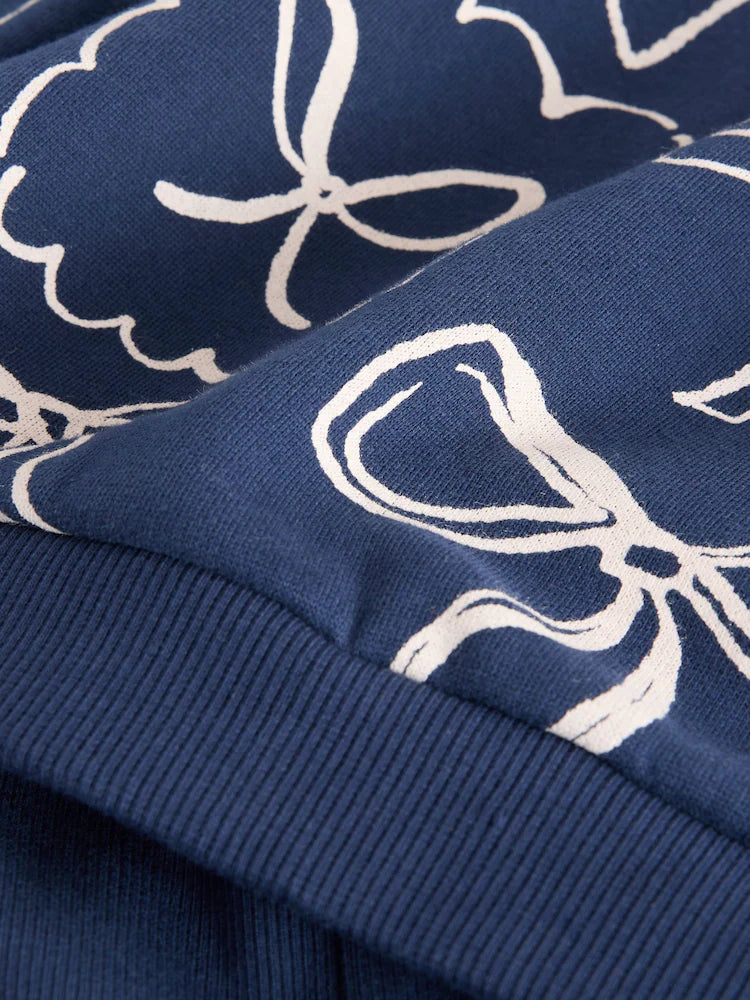 |Girl| Conjunto De Moletom Com Estampa De Laço Azul Marinho e Leggings Flare (3 meses a 7 anos)