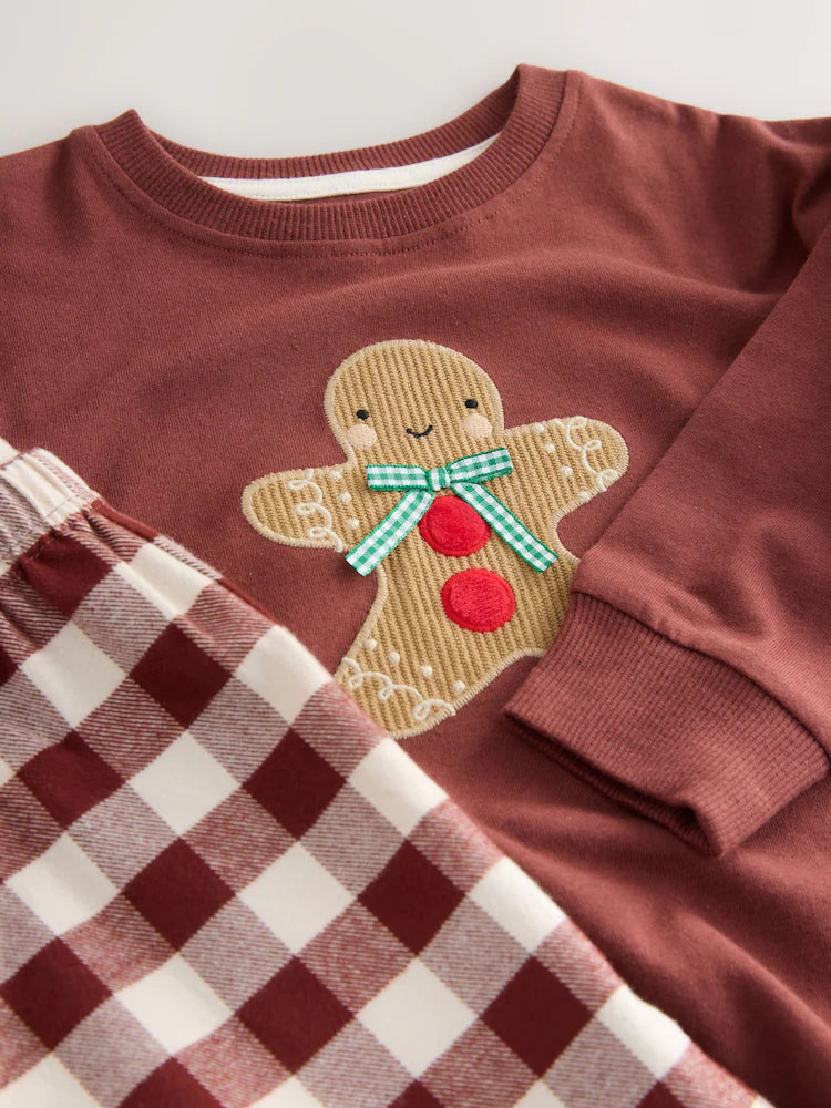 |Boy| Pijama de Natal Individual Em Formato De Boneco De Gengibre Vermelho/Verde (9 meses a 10 anos)
