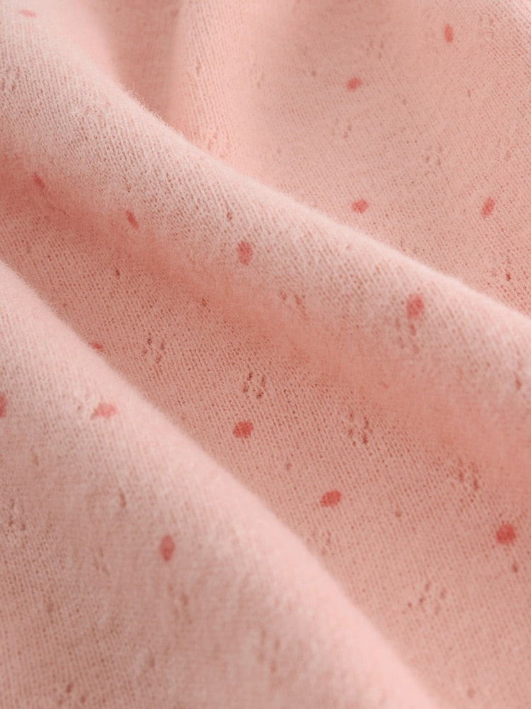 |Girl| Camiseta Pointelle De Manga Comprida Com Bolinhas Rosa Claro (3 meses a 7 anos)