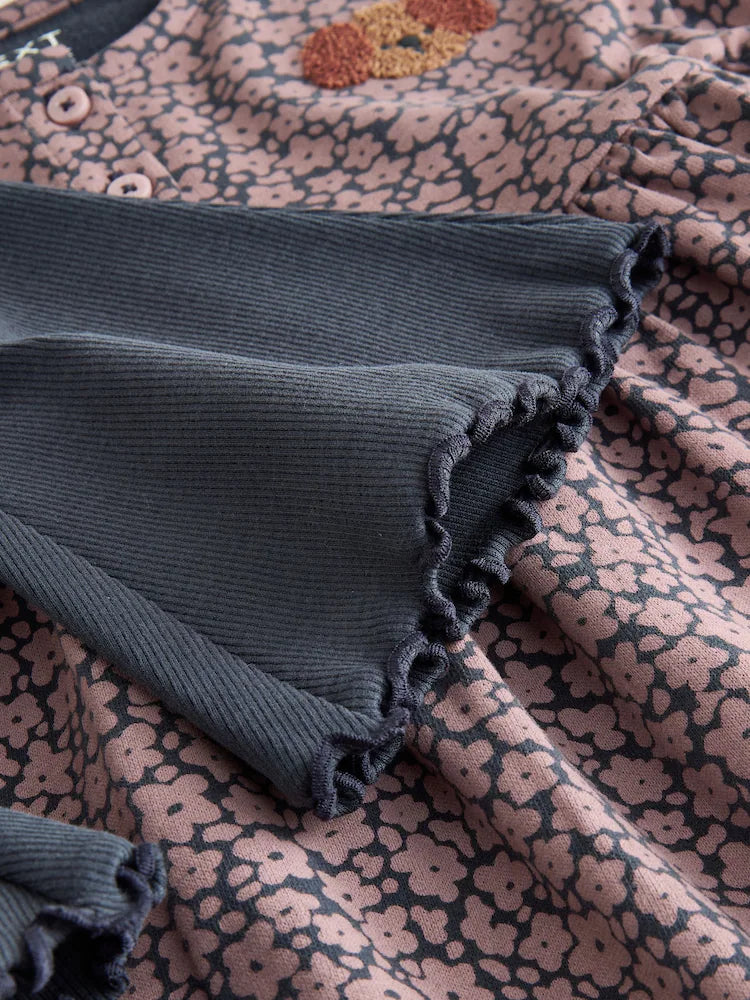 |Girl| Conjunto De Blusas De Manga Comprida Com Babado e Modelagem Flare, Estampa De Cachorro, Na Cor Cinza Carvão (3 meses a 7 anos)