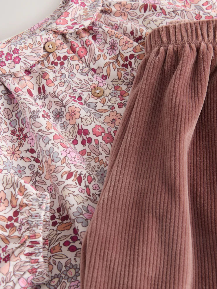 |Girl| Conjunto De Blusa e Calça Comprida Com Gola Alta e Estampa Floral Roxa (3 meses a 7 anos)