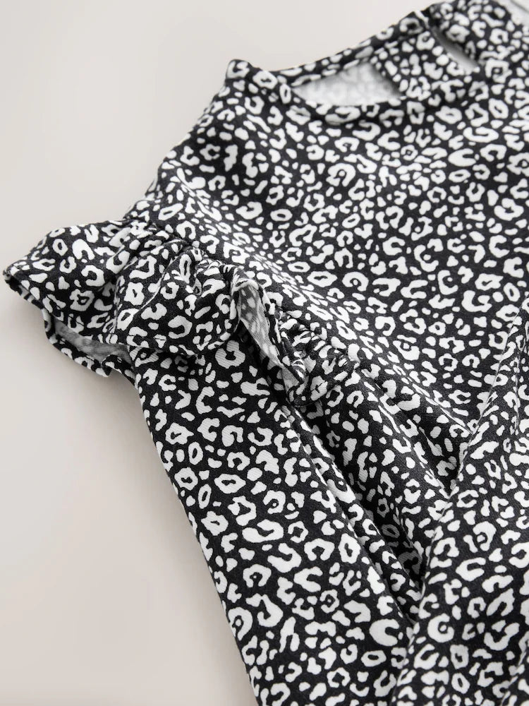 |BigGirl| Vestido Preto/Branco De Manga Comprida Com Babados (3-16 anos)