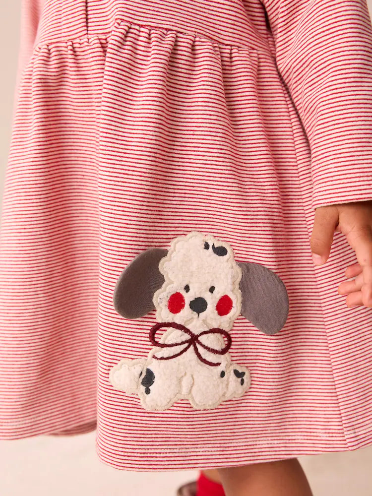 |Girl| Vestido De Moletom Rosa Com Estampa De Cachorro (3 meses a 7 anos)