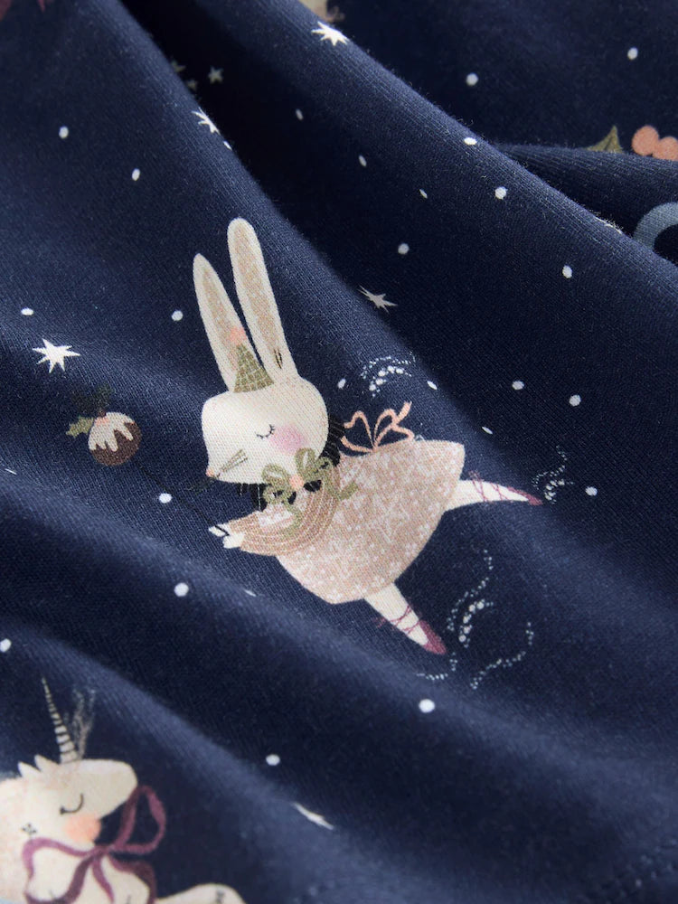 |Girl| Vestido De Natal De Manga Comprida Com Estampa De Personagem Azul Marinho (3 meses a 7 anos)