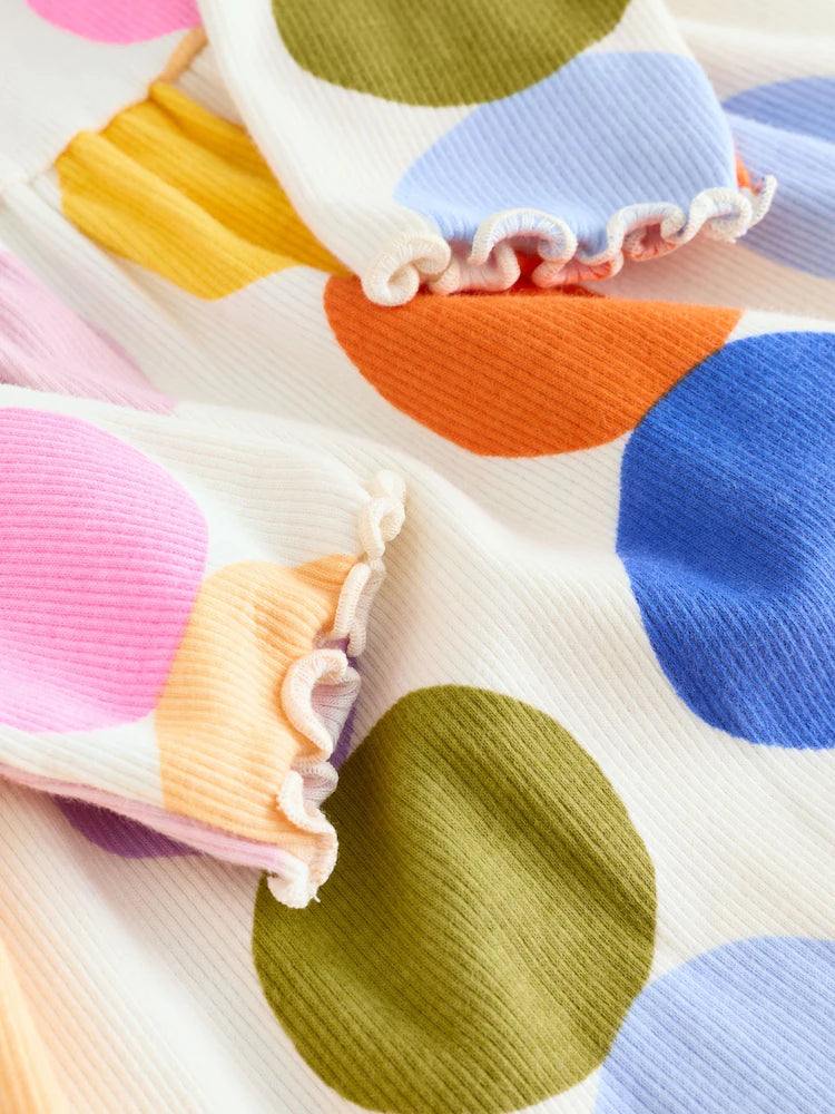 |Girl| Vestido Canelado De Manga Comprida Com Bolinhas De Arco-íris (3 meses a 7 anos)