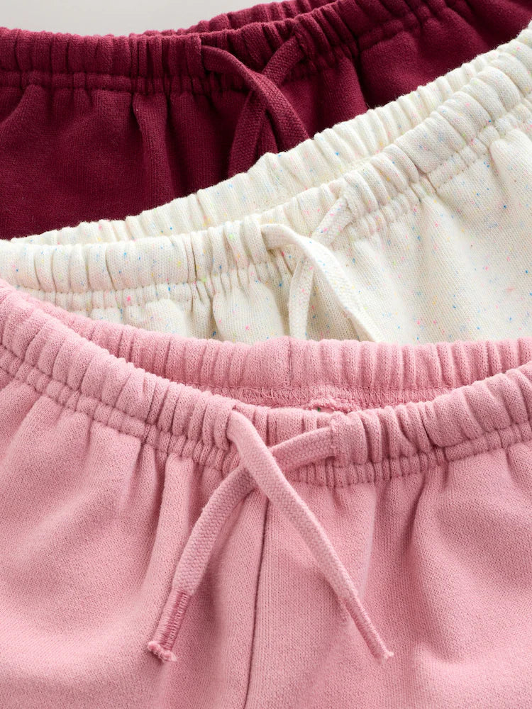 |Girl| Calça de Moletom Larga Rosa/Bordô/Aveia, Pacote Com 3 (3 meses a 7 anos)